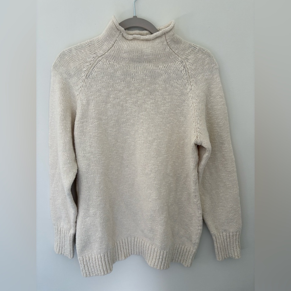 NWOT L.L. Bean cream cotton roll neck Sweater size M - Picture 2 of 6
